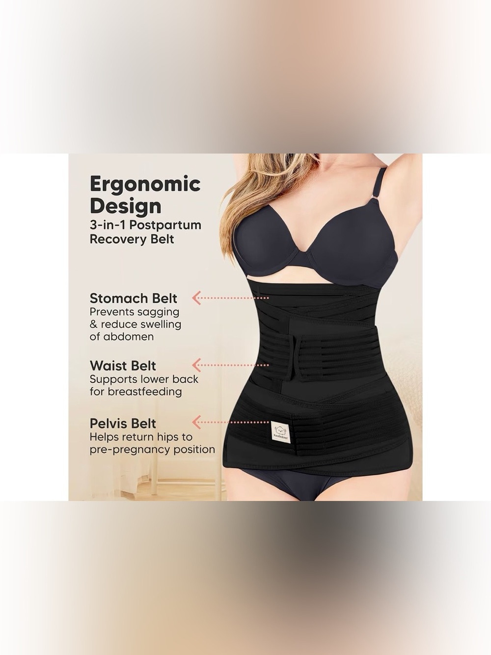 NIB KeaBabies Revive 3-in-1 Postpartum Support Recovery Belt M/L BLACK NEW - Picture 9 of 15